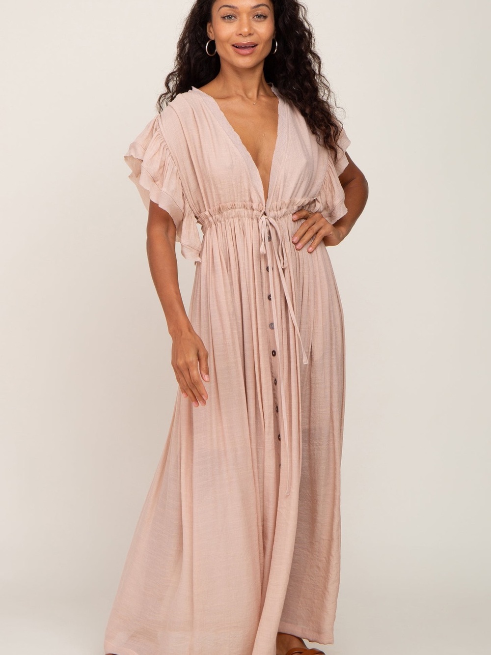 PinkBlush Sweet Lovely by Jen Maternity Maxi Dress Medium Light Pink Ruffle
